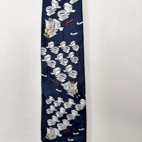 After Dark Men’s Neck Tie 3 3/4” Blue Silk “Flying Toilets” Novelty Necktie - Picture 2 of 8
